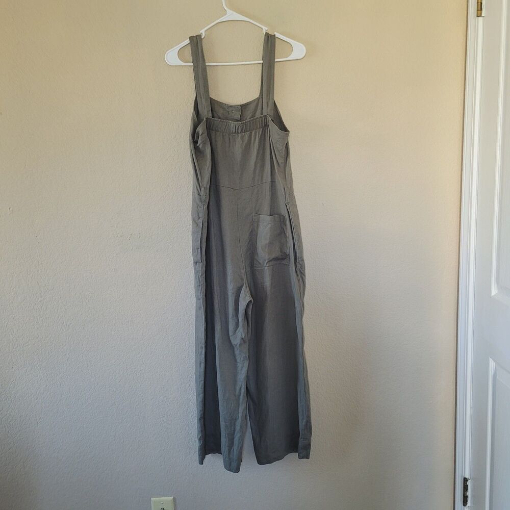Everlane Picnic Linen Jumpsuit Womens 2 Olive Green Button Front Wide Leg Crop - Picture 10 of 10